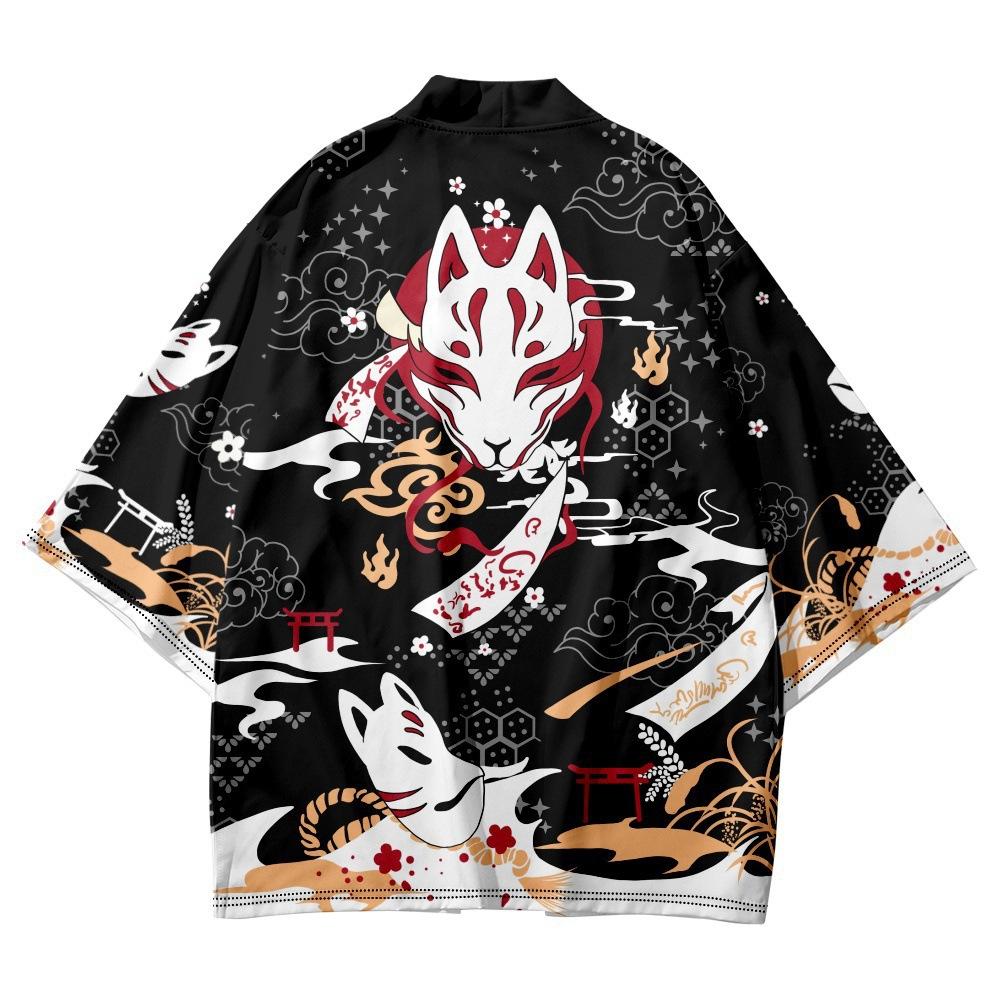 Four Four Snake Demon Print Jas Japanse Kimono Vest Shirt Vrouwen Haori Yukata Cosplay Mannen Traditionele Kleding M