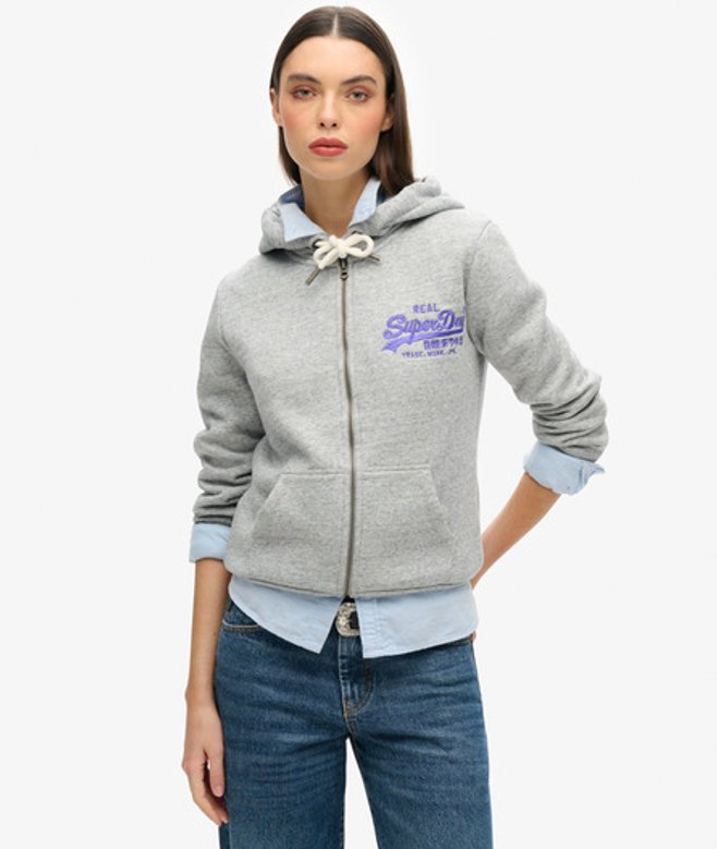 Superdry Neon Hoodie met Rits en Print Grijs