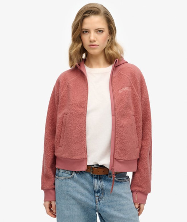 Superdry Active Tech Fleece Hoodie met Lange Rits Pink