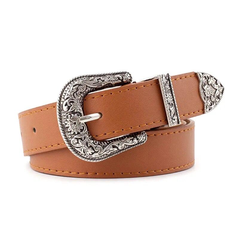 Sunnyway Vintage stijl effen kleur PU lederen brede riem voor jeans broek jurk dames riem met westerse gesp