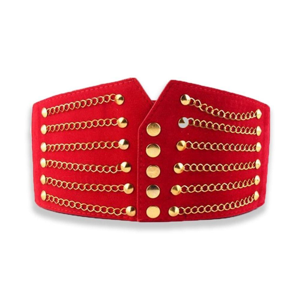 SHwangqi Kledingbenodigdheden Brede tailleriem Elastische gesp Jurkriem Nieuwe ketting Klinknagel tailleband Dames color 1