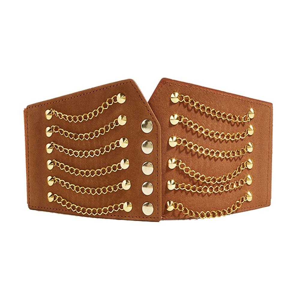 SHwangqi Kledingbenodigdheden Brede tailleriem Elastische gesp Jurkriem Nieuwe ketting Klinknagel tailleband Dames color 5