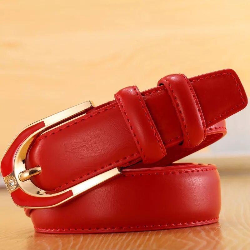 KaiTingu Dames leren gesp riem mode dames 3.0 fijne broek riem snoep kleur 110cm rood