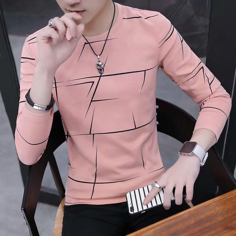 Milost Herfsttopjes voor heren met lange mouwen, bedrukt, slim fit en ronde hals, pullover-T-shirt M roze