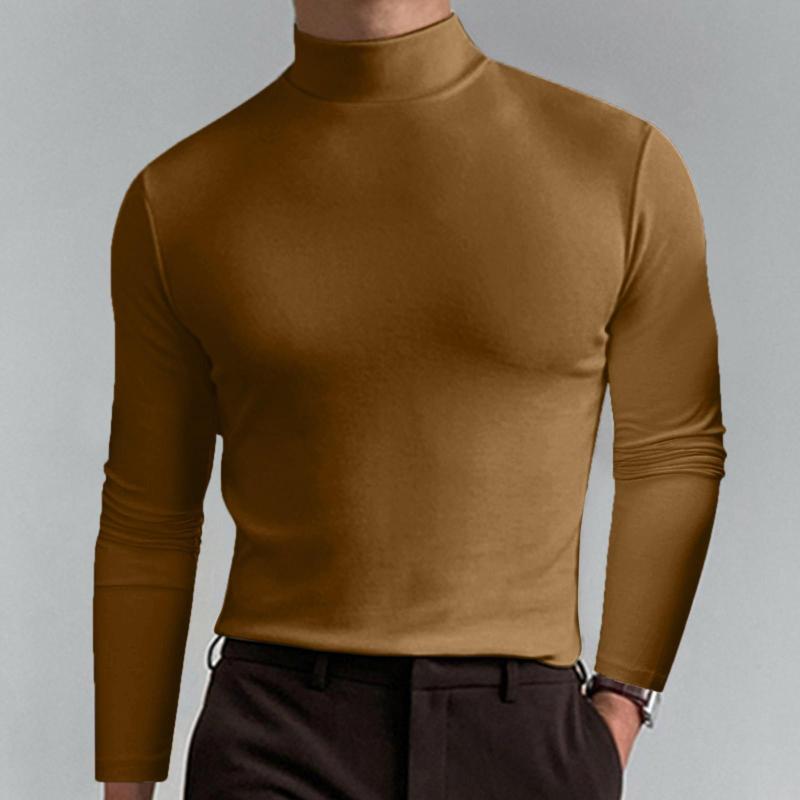 Source universe Mannelijke herfst en winter effen kleur T-shirt top coltrui met lange mouwen top comfortabele esthetische herenkleding 2XL kaki