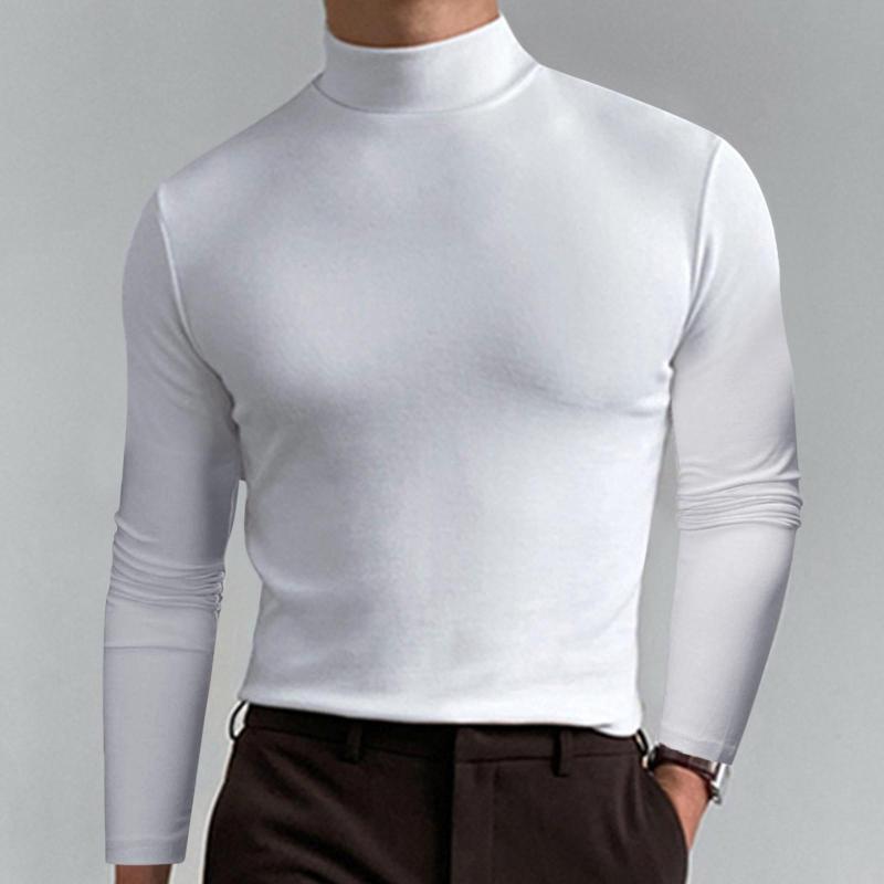 Source universe Mannelijke herfst en winter effen kleur T-shirt top coltrui met lange mouwen top comfortabele esthetische herenkleding M wit