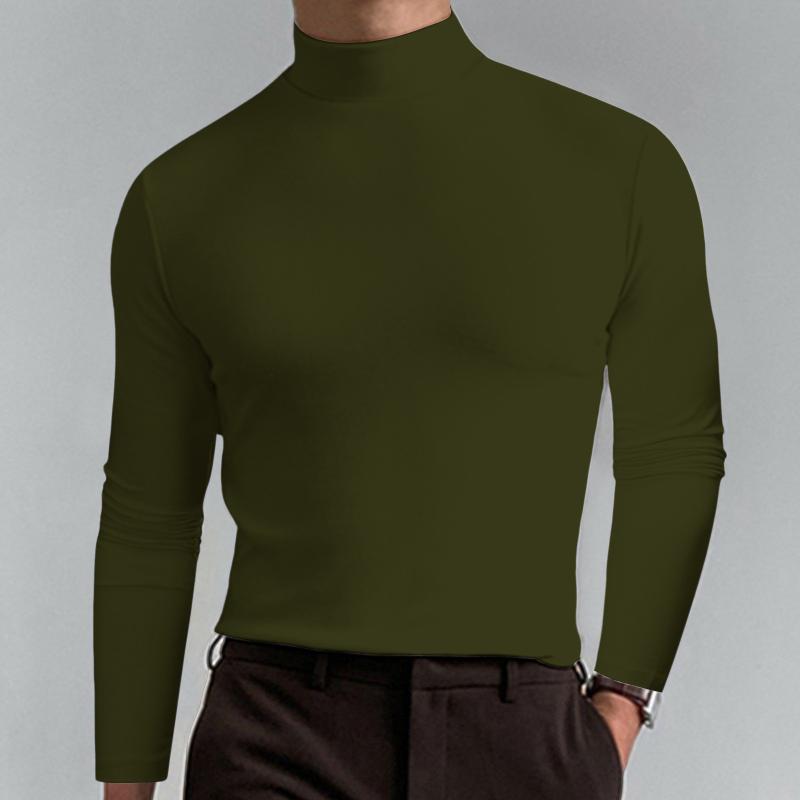 Source universe Mannelijke herfst en winter effen kleur T-shirt top coltrui met lange mouwen top comfortabele esthetische herenkleding XL legergroene kleur