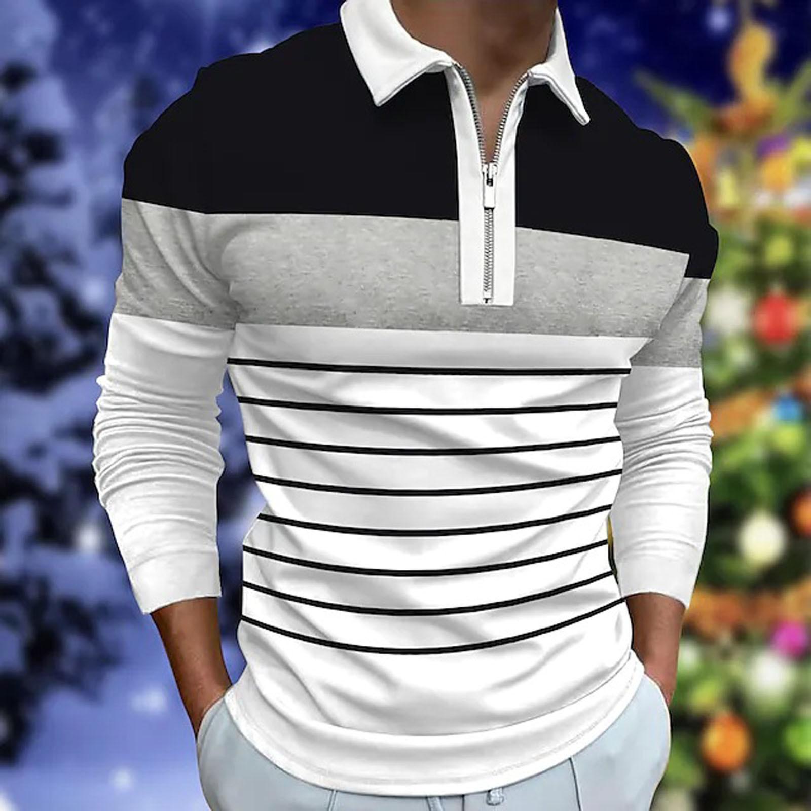 Ximalaya (Qunide) Heren shirts met lange mouwen Golfshirt Effen kleurcontrast Outdoor Straat Casual Mode Ritspolo's Casual slim fit T-shirt XXL grijze kleur
