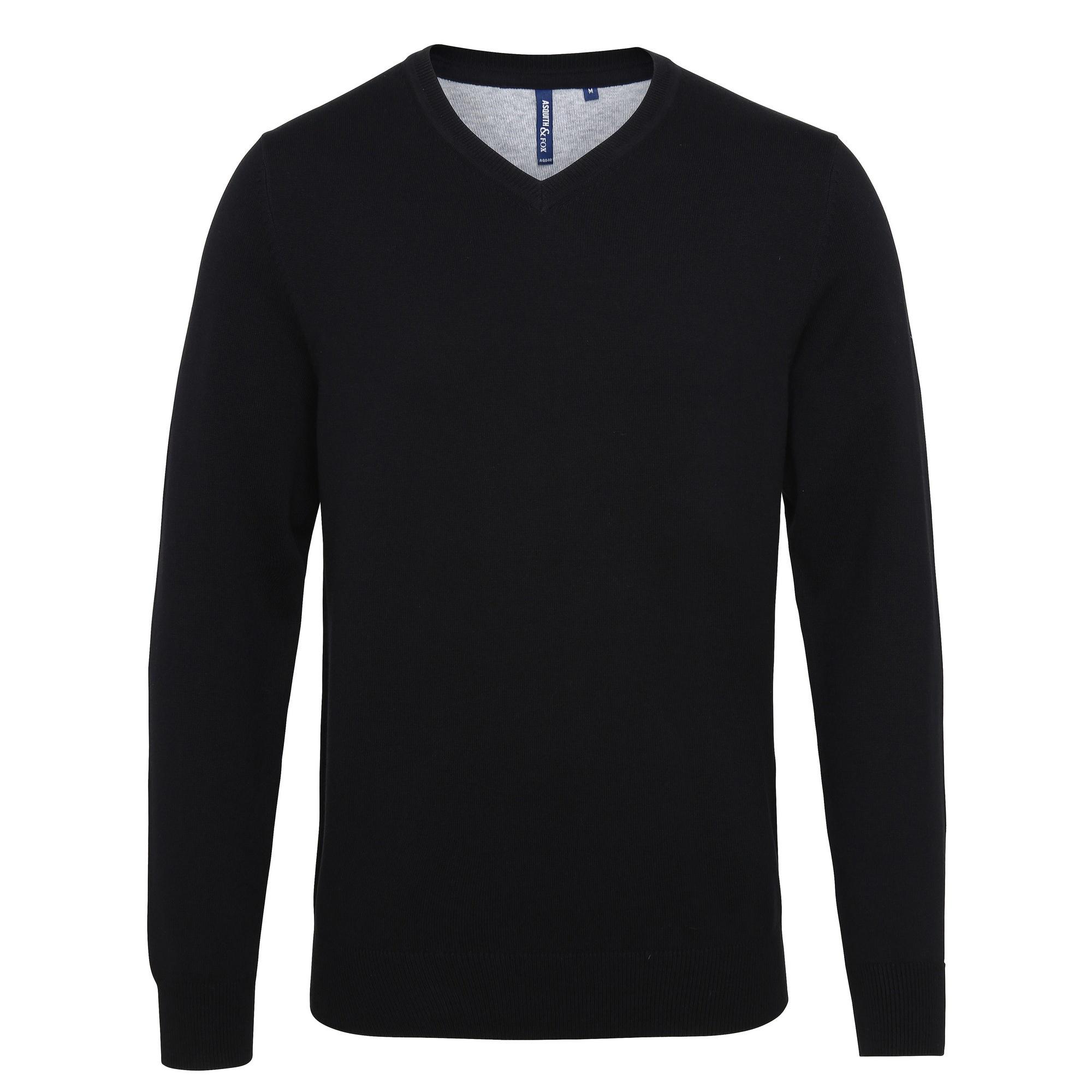 Asquith & Fox katoenrijke herensweater met V-hals XL zwart