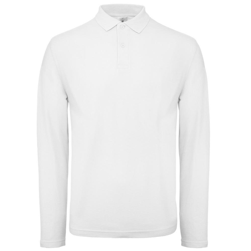 B and C B&C Collection herenpoloshirt met lange mouwen M wit