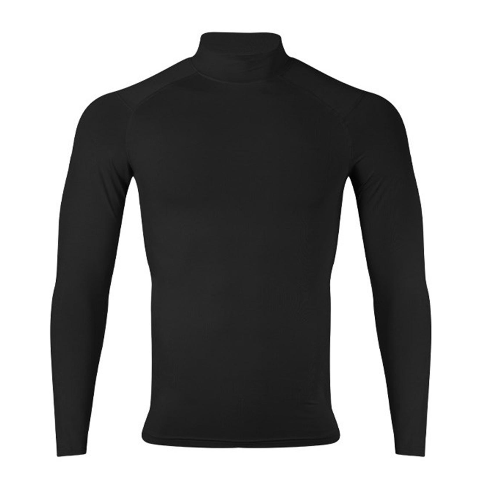 IEFiEL Thermische shirts voor heren Fitnesscompressieshirts met lange mouwen Effen kleur Coltrui Basislaagondershirts S zwart