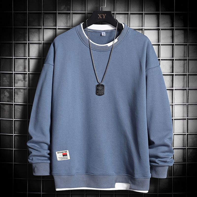 VIYOO Lente en herfst nieuwe mode heren casual sport shirt lange mouwen o-hals heren sport shirt lente ademend fitness T-shirt L blauw