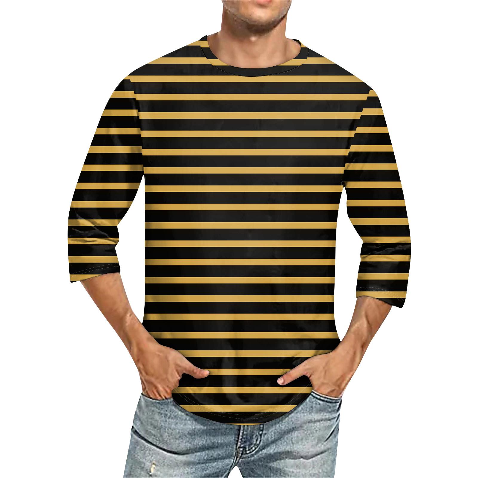 Linglong Heren Ronde Hals Driekwart Mouw Top Casual Mode T-shirt XL geel