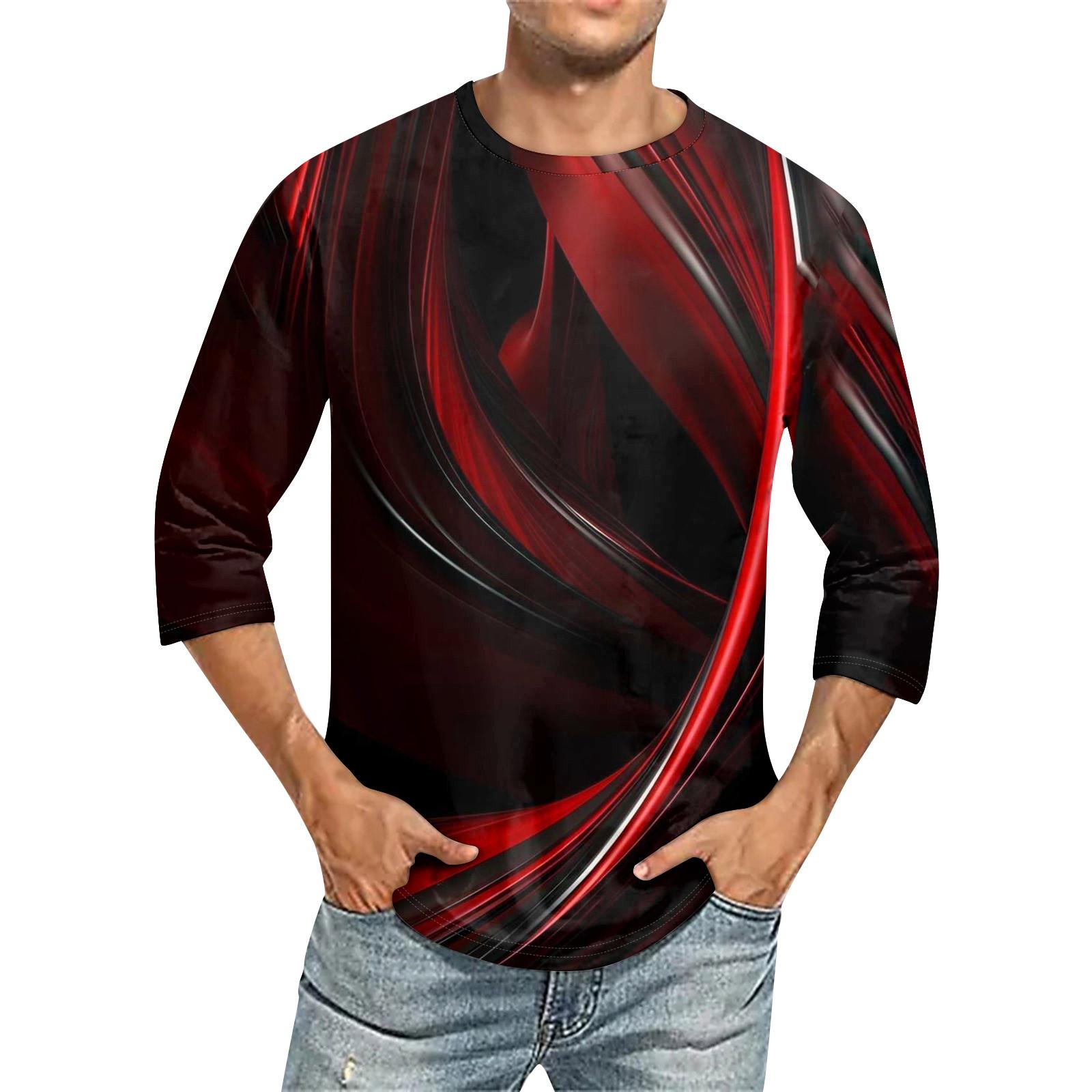 Linglong Heren Ronde Hals Driekwart Mouw Top Casual Mode T-shirt S rood
