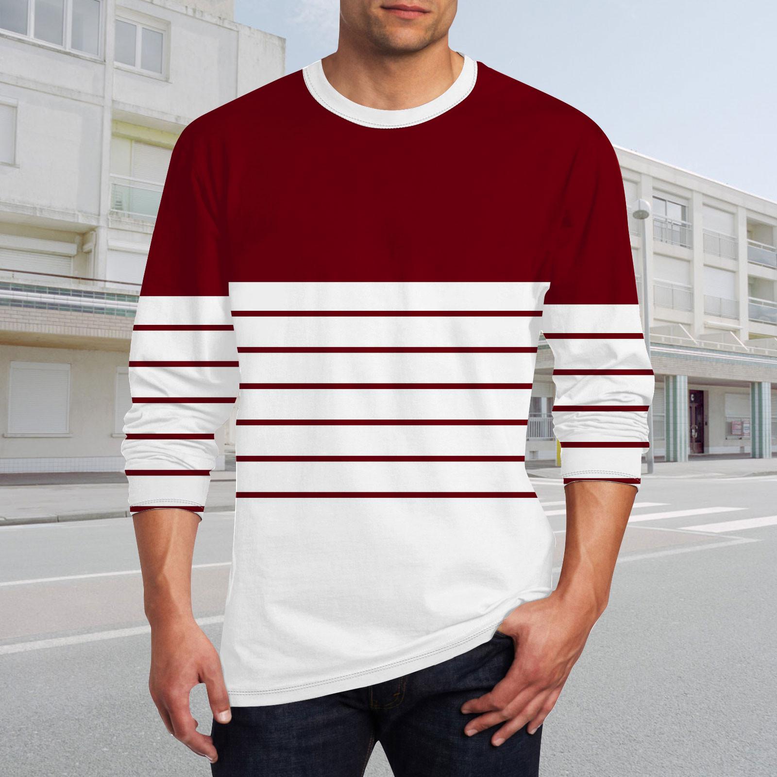 Ximalaya Heren T-shirt O-hals Kleding Kleding Buiten Lange Mouw Print Modeontwerper Vintage XL wijn