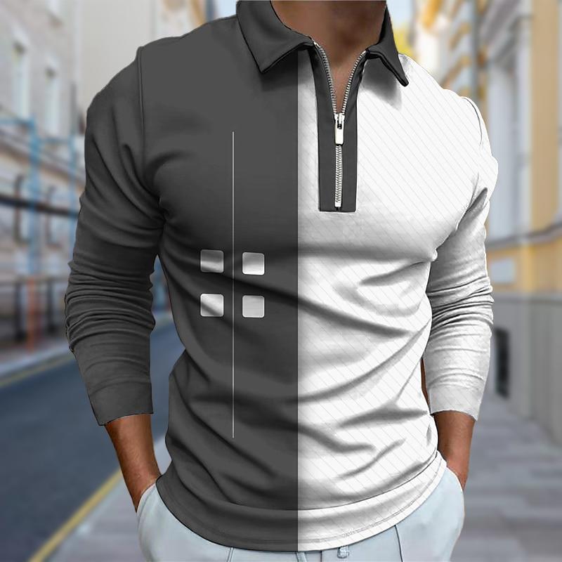 3D Custom Clothing Poloshirts Heren Lange Mouw 4 Knopen Print Nieuw Heren Poloshirt Lange Mouw Rits T-shirt Top XL wit