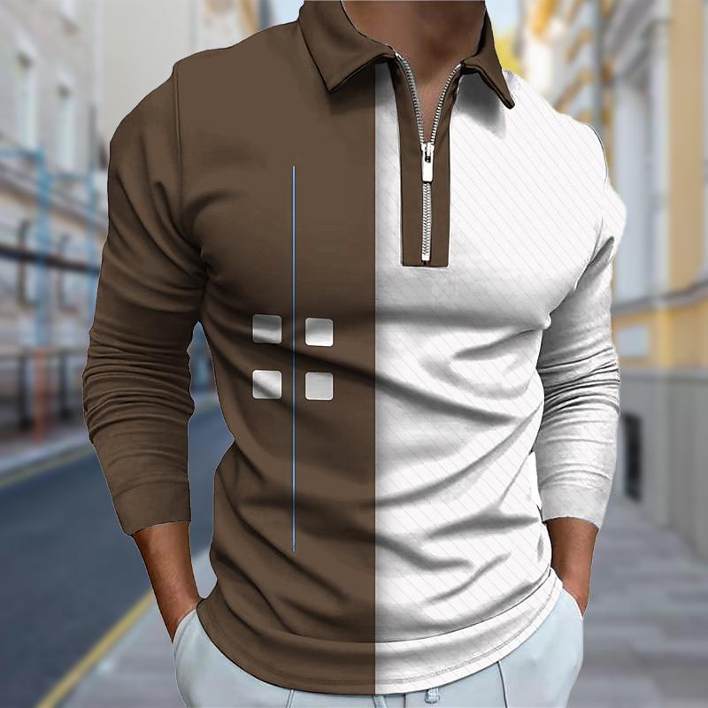 3D Custom Clothing Poloshirts Heren Lange Mouw 4 Knopen Print Nieuw Heren Poloshirt Lange Mouw Rits T-shirt Top 4XL oranje