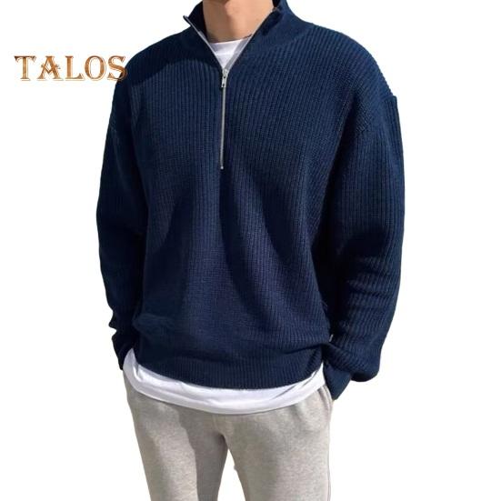 Vogue Wardrobe Heren Herfst Winter Trui Halve Rits Staande Kraag Elastisch Gebreid Pure Kleur Trui Losse Lange Mouwen Casual Werk School Buiten Trui XL blauw