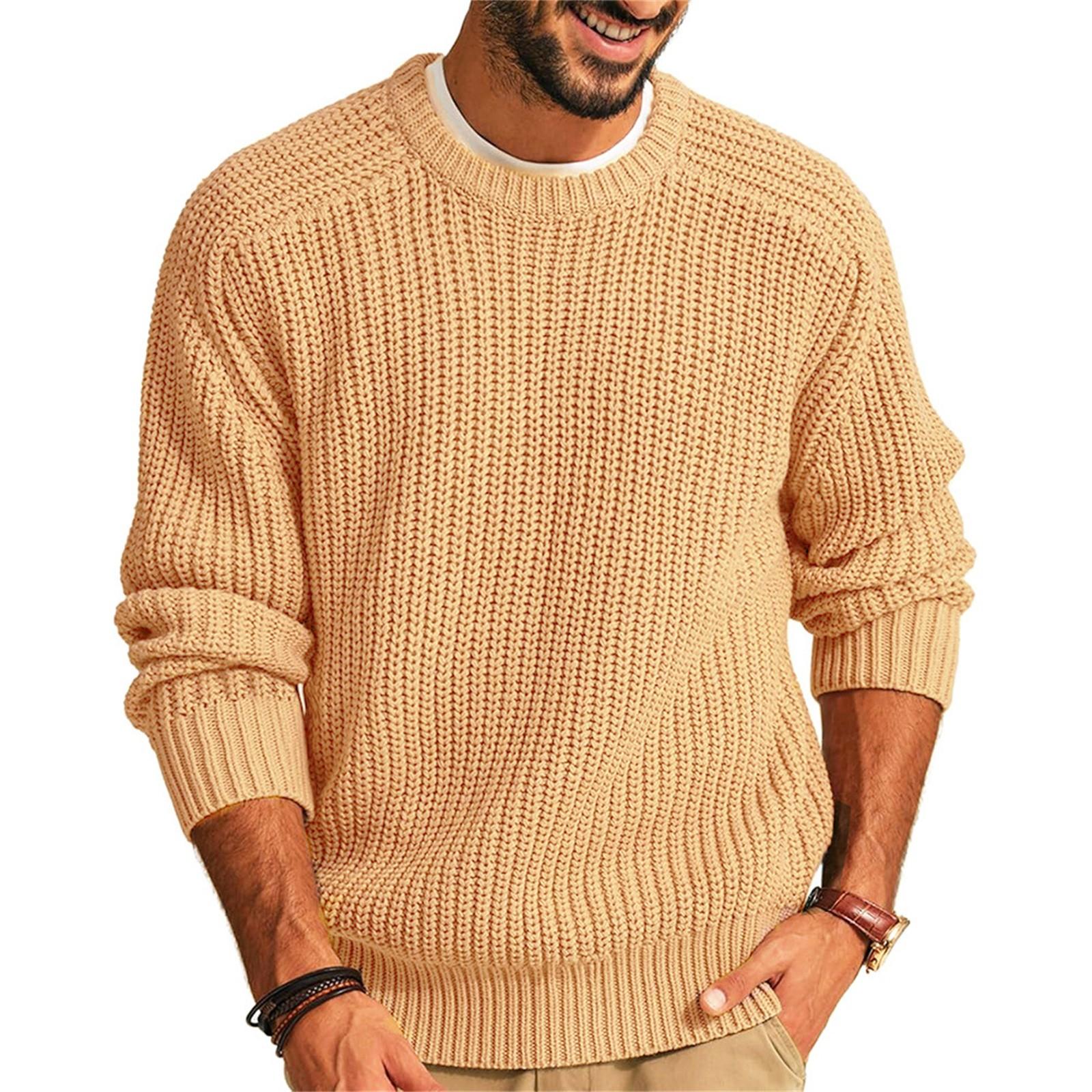 Ren Fashion Nieuwe heren effen kleur lange mouw ronde hals mode trui losse Amerikaanse retro breisels XL kaki