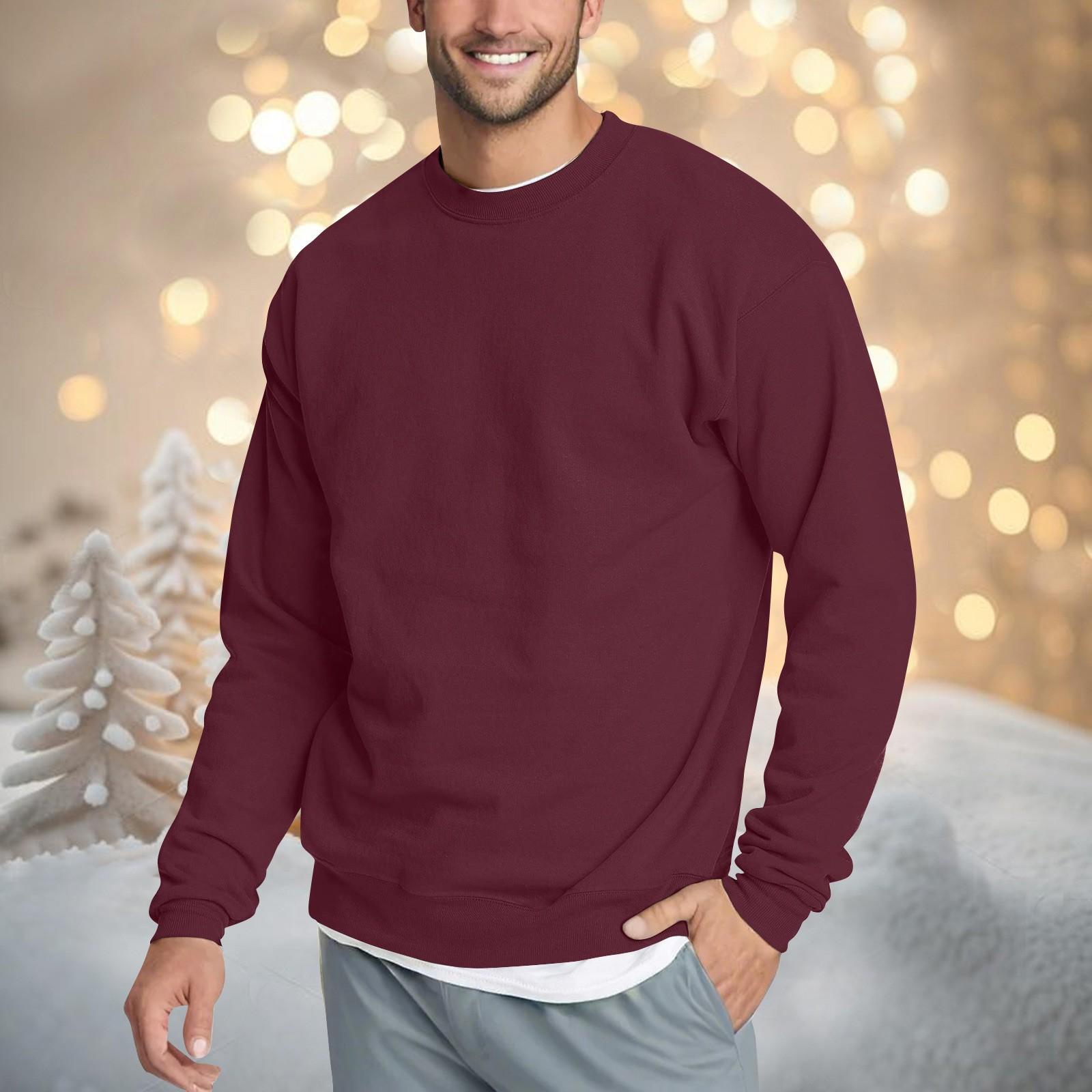 Winnerer Neptune Heren Casual Mode Comfortabele Effen Kleur Ronde Hals Pullover Sweatshirt Sweatshirt XL wijn