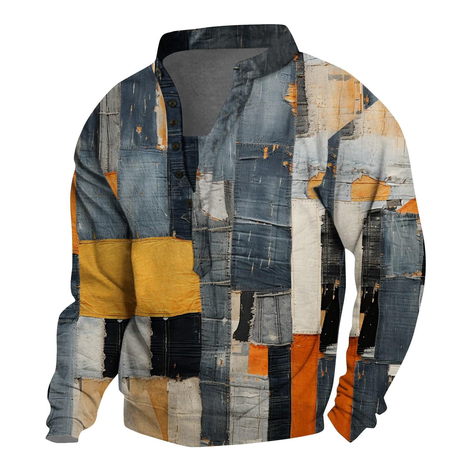 Wahaha123 Heren Outdoor Vintage V-hals Knoop Lange Mouw Mode Sport T-shirt XXXL zwart
