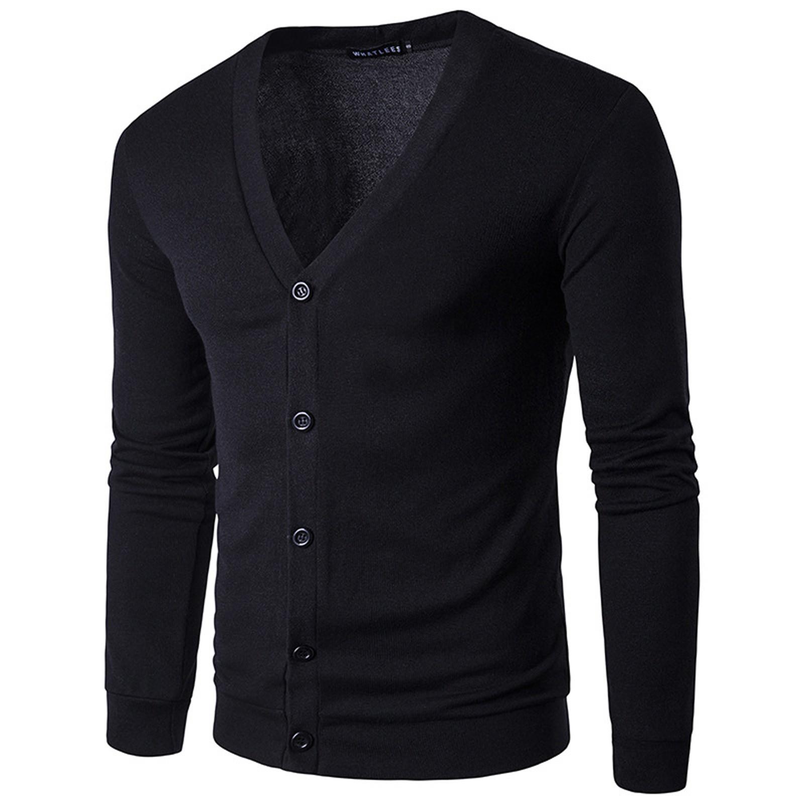 Tabajw Men's youth fashion casual solid color V-Neck long sleeve slim fit sweater XL