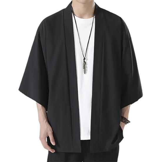 Chosyin Herenoverhemd Kimono Japanse Stijl Effen Kleur Samurai Kostuum Aziatische Kleding Driekwart Cardigan Herenoverhemd Jas M
