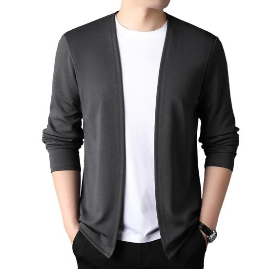 Fashion Choice Heren slim fit effen kleur trui jas open voorkant dun mannelijk casual gebreid vest voor lente en herfst 3XL donkergrijze kleur