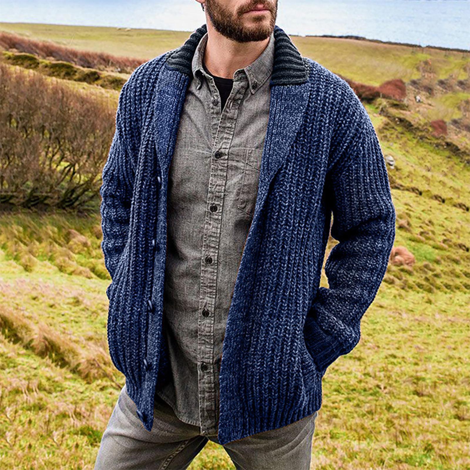 Long nose Herfst- en winter herenmode los vest warme revers capuchon trui XXXXL blauw
