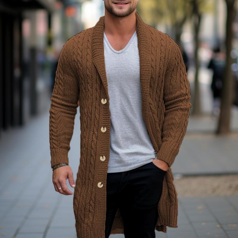 Phoca largha Heren Lange Kabel Gebreide Cardigan Trui Sjaalkraag Slim Fit Lange Mouw Casual Knopen Down Cardigans Herfst Winter Gebreide Truien Jas voor Mannen 3XL