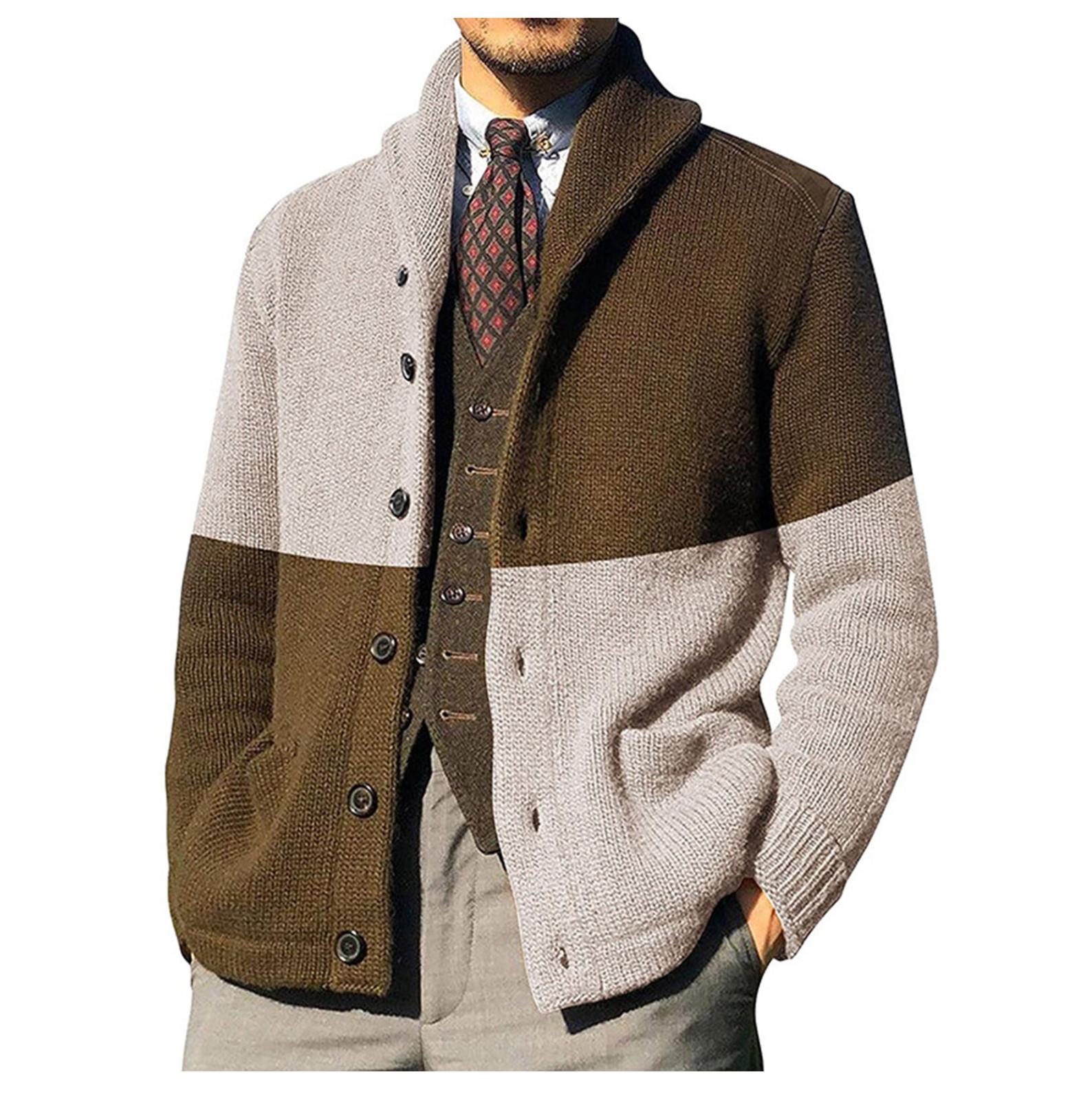 Ren Fashion Cardigan Truien Voor Heren Casual Sjaal Lange Mouw Kleur Blok Knoopsluiting Gebreide Truien L beige