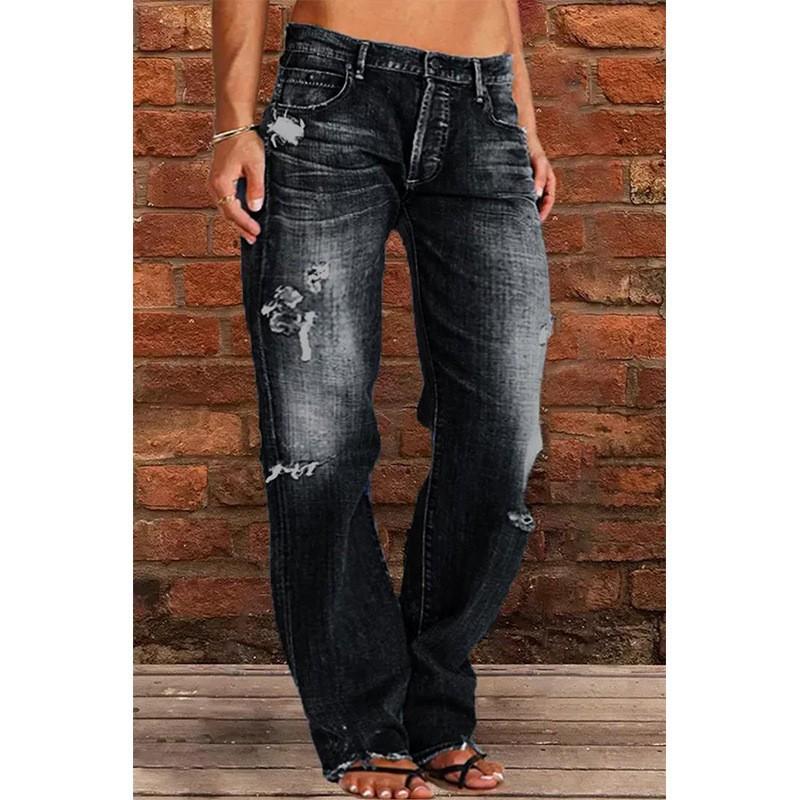 Wangpai Apparel Bud Jeans-damesbroek met ruwe rand en hoge taille XL