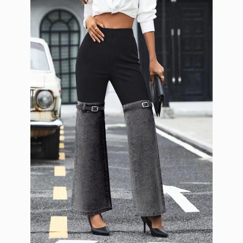 Mille Lente dames modieuze slanke denim gesplitste casual broek met wijde pijpen M