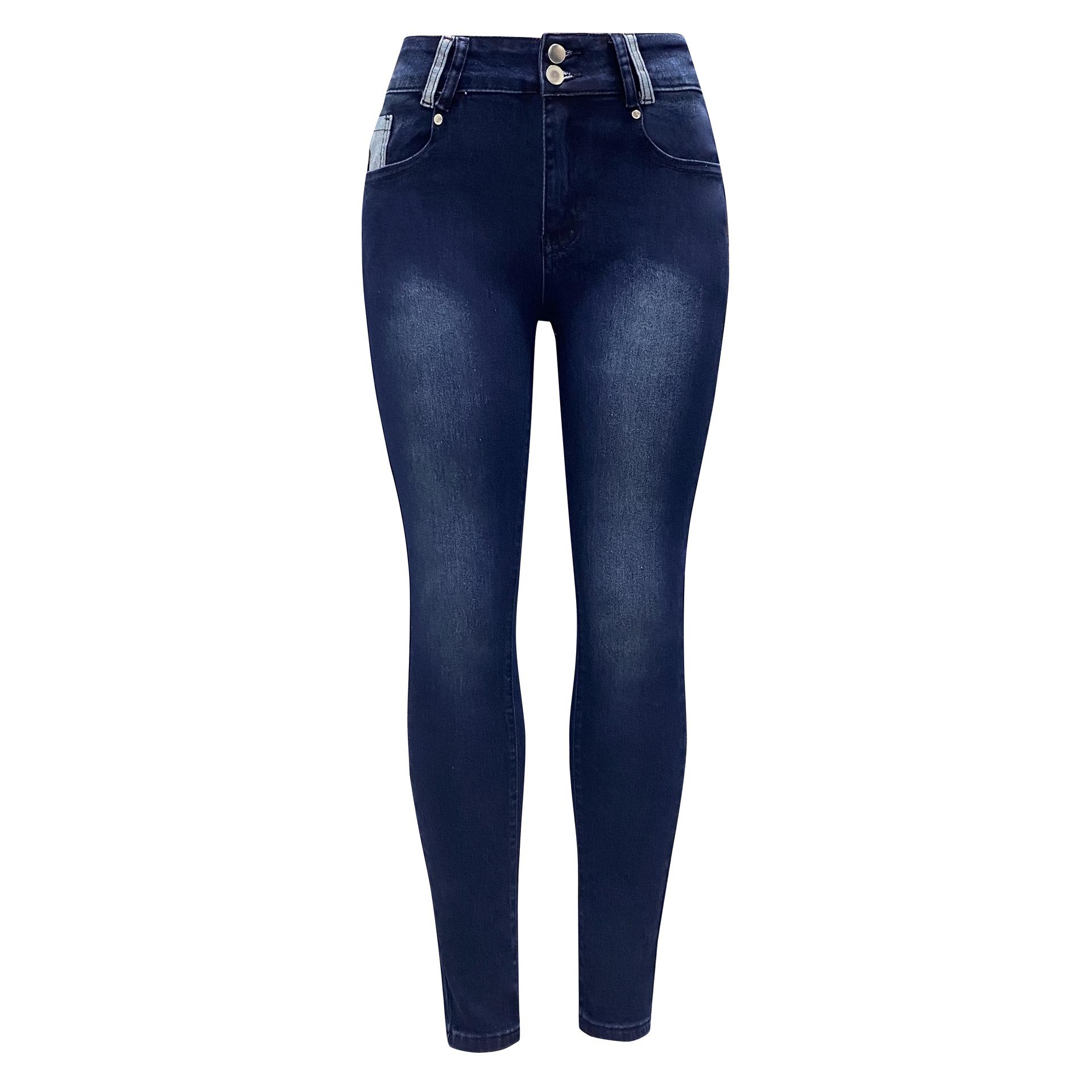 CANVAUS Damesjeans Collision Color Slanke lange jeans Hoge taille Dunne pittige splicing-legging 2XL