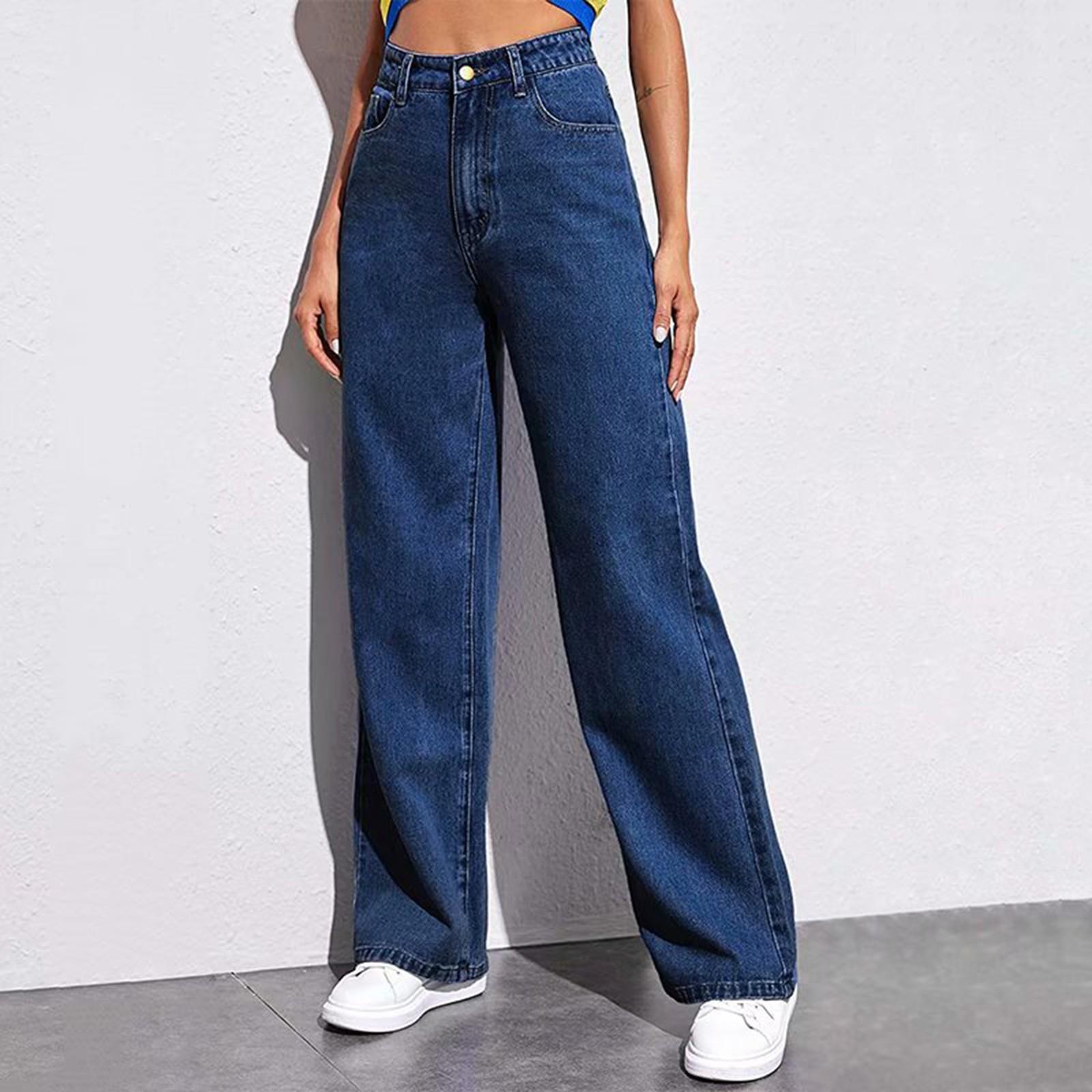Chicago Rose Damesmode Rechte Casual Veelzijdige Vintage Gedrapeerde Jeans XXXXL