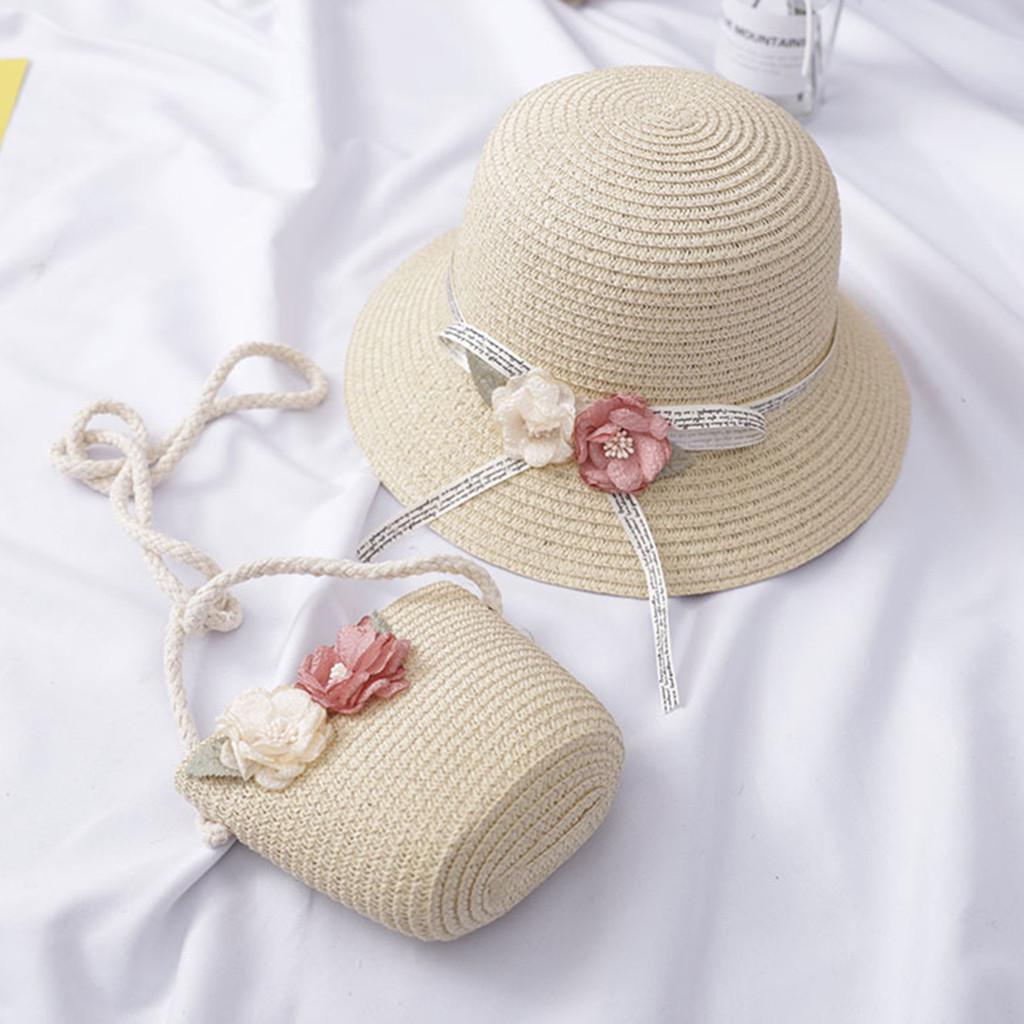 Long nose Meisjes 2-7 leeftijd Toerisme zonnehoed Bloem Zonnehoed en tas voor kinderen beige