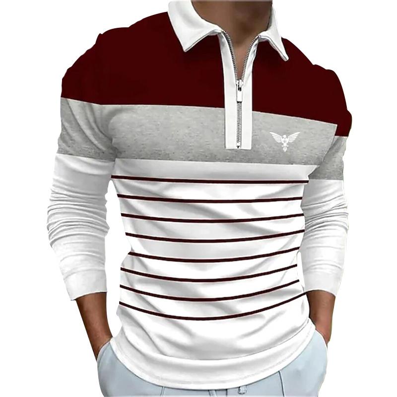 Bengbukulun Mannen Mode Lente Herfst Casual Lange Sleev Rits Poloshirt, Mannen Spell Kleur Golf Poloshirt Tops. 2XL