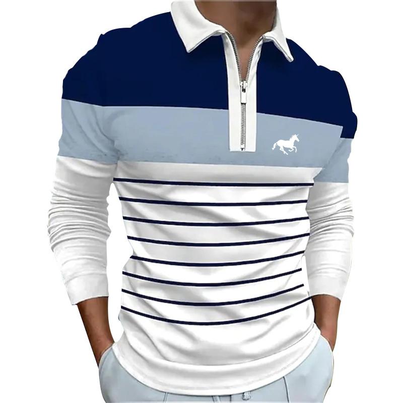 Bengbukulun Mannen Mode Lente Herfst Casual Lange Sleev Rits Poloshirt, Mannen Spell Kleur Golf Poloshirt Tops. L