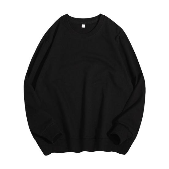 DILLER Heren herfst lente sweatshirt ronde hals losse effen kleur elastische manchet trui eenvoudige stijl casual zachte heren dagelijkse top 2XL zwart
