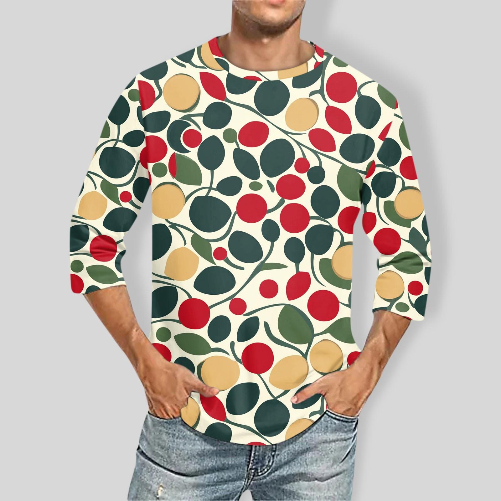 Ximalaya Men's Christmas print Round Neck Three Quarter Sleeve Top T-shirt XXL