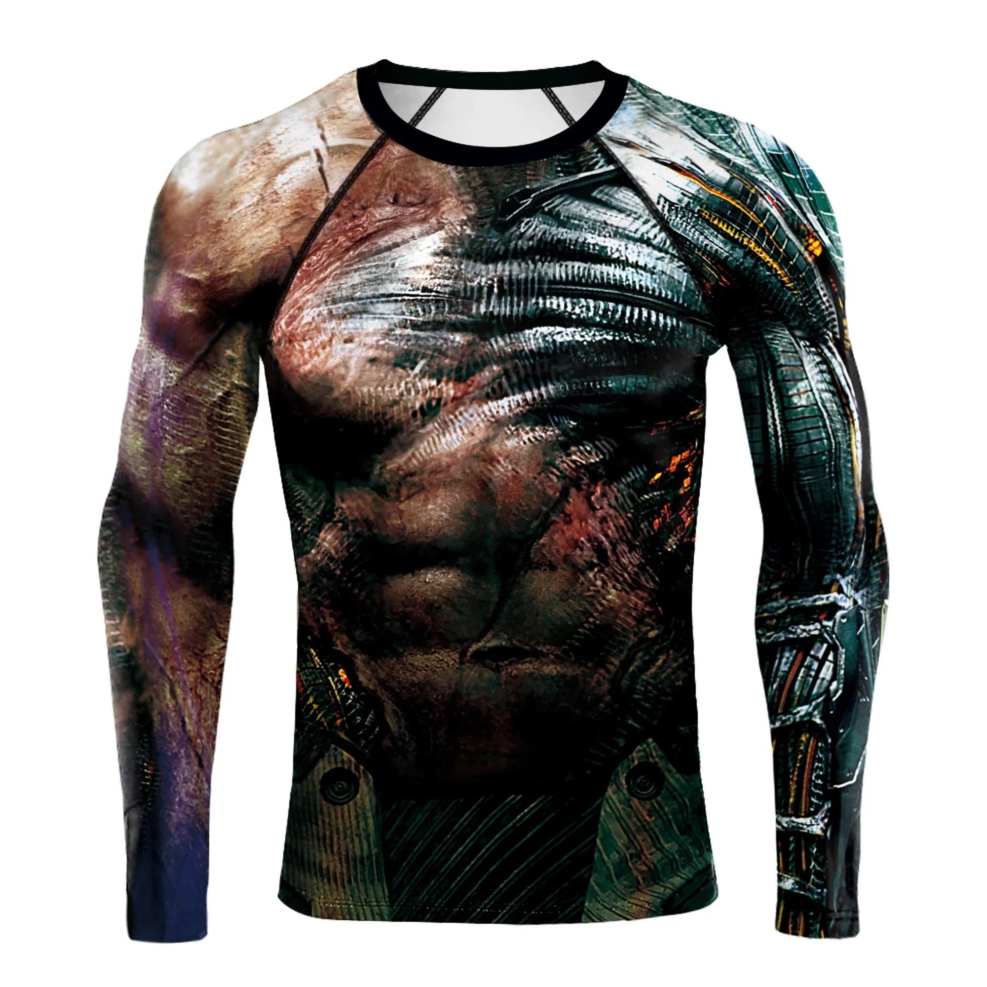 Men look 3D Clothes bodybuilder Spier Simulatie 3D Geprint Heren Sport Tough Guy Sterke Mode Ronde Hals Hip Hop Casual Lange Mouw T-shirt Top S