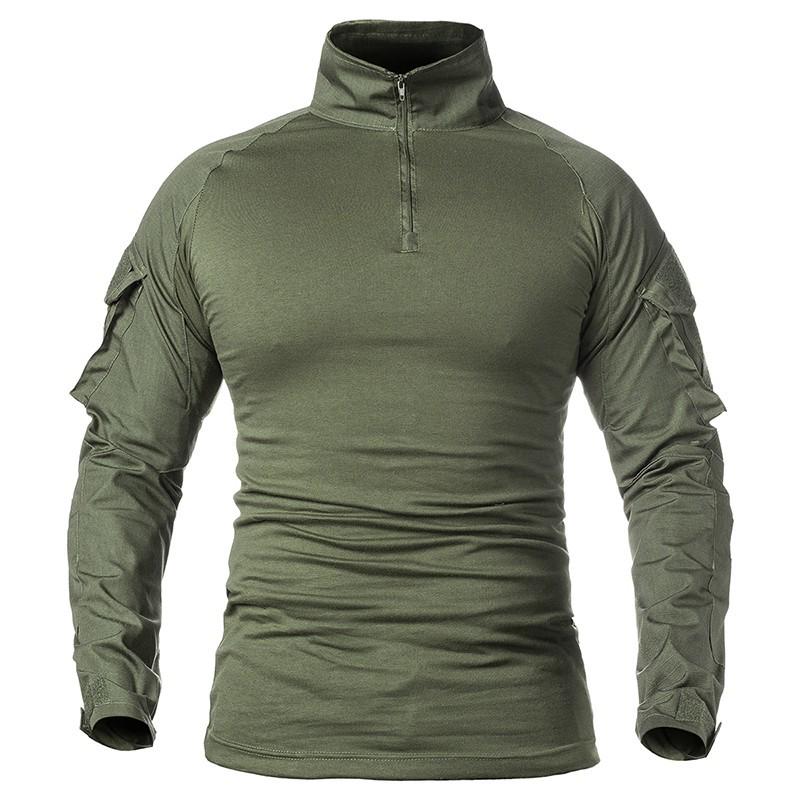 Tooyoo Legeruniform voor heren, gevechtsshirts met lange mouwen, effen katoen, militair tactisch T-shirt 3XL legergroene kleur