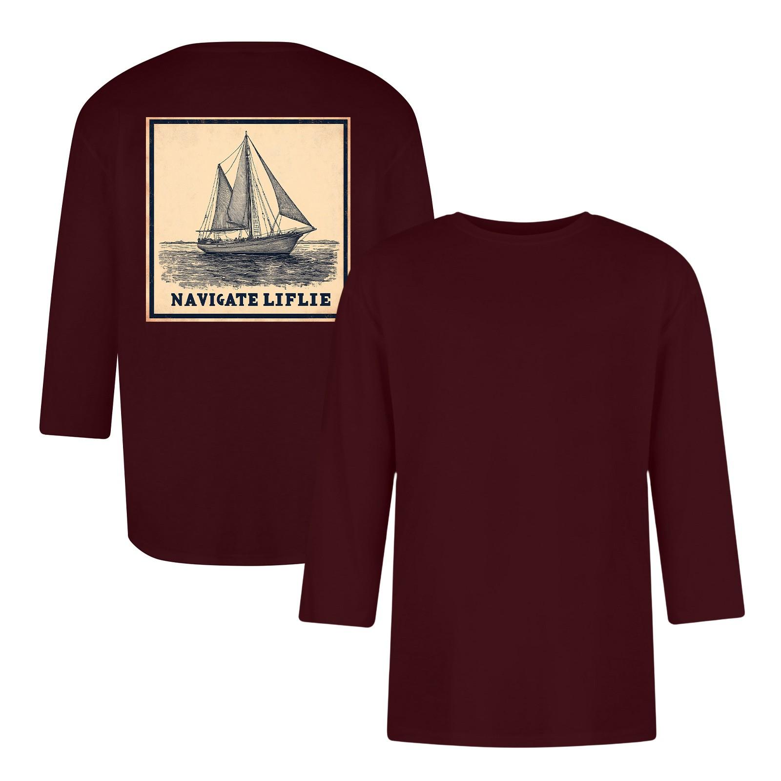Chicago Rose Men's casual and fashionable printed round-neck three-quarter sleeve top T-shirt M wijn
