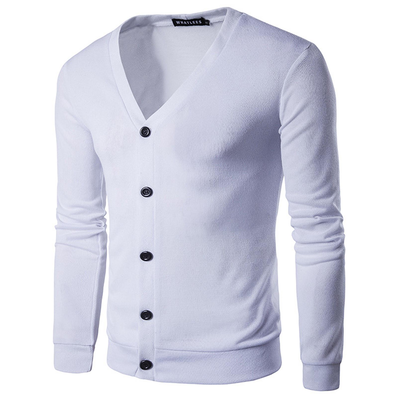 Long nose Men's youth fashion casual solid color V-Neck long sleeve slim fit sweater L wit