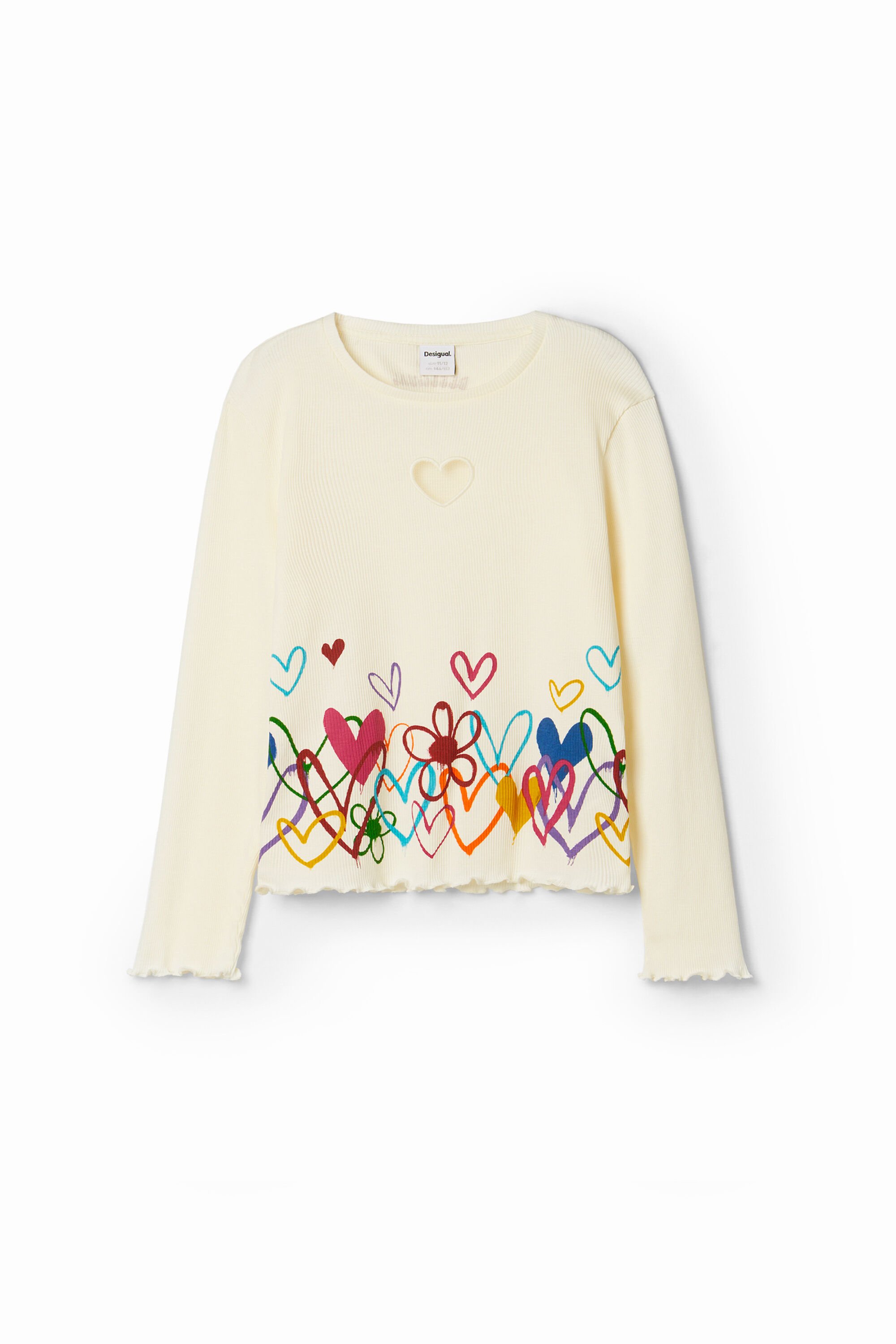 Desigual T-shirt met harten en cut-outs - WHITE