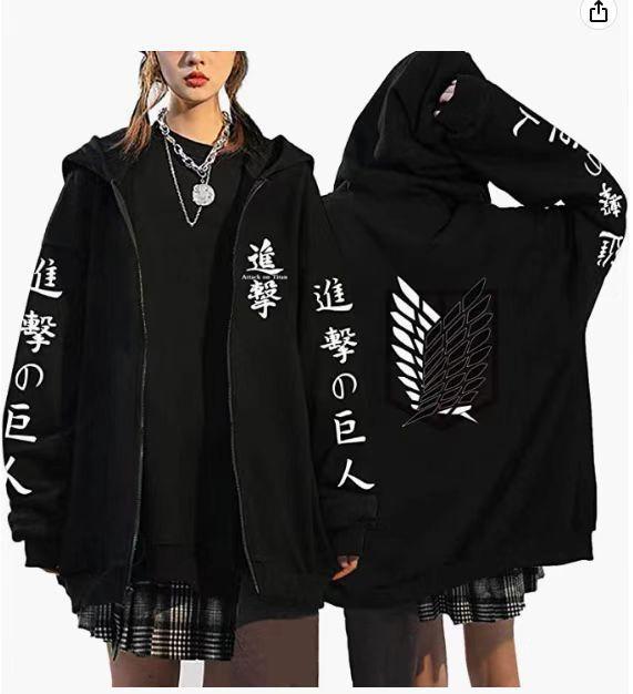 HSHWednesday3 Aanval op Titan Scout Regiment Anime Rits Hoodies Herfst Herenjassen Jassen Cartoon Gedrukt Manga Capuchon Zip Up Vest Cosplay Streetwea M