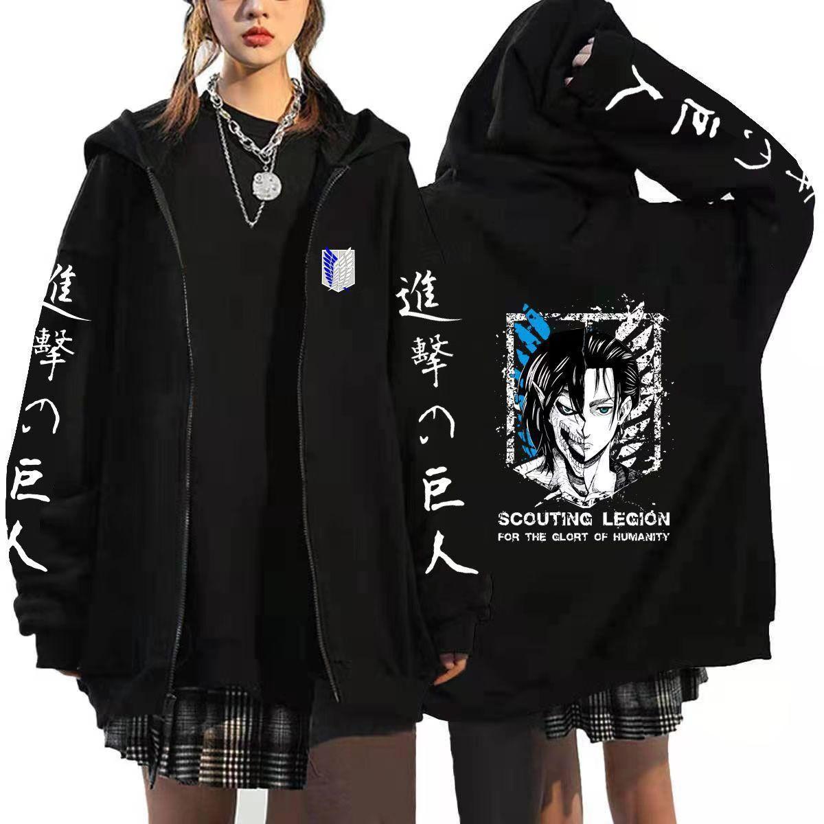 HSHWednesday3 Aanval op Titan Scout Regiment Anime Rits Hoodies Herfst Herenjassen Jassen Cartoon Gedrukt Manga Capuchon Zip Up Vest Cosplay Streetwea XXXL