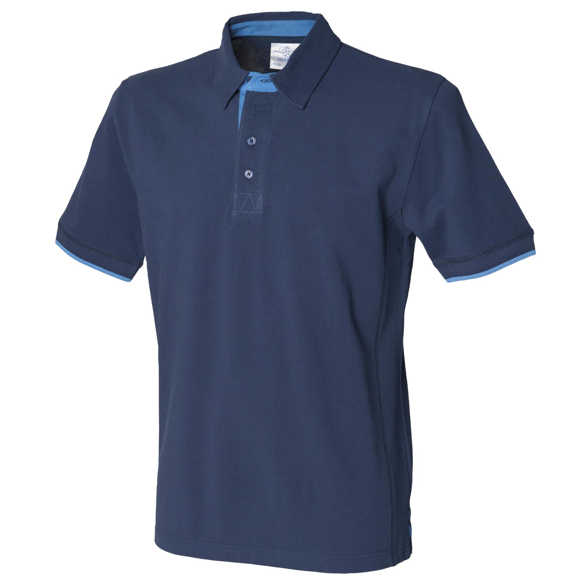 FRONT ROW heren contrast piqué poloshirt L aquamarijn