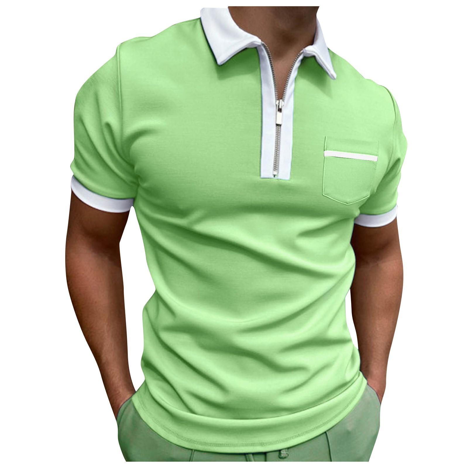 Ximalaya (Qunide) Heren zomershirt met zakpaneel en revers, herenshirt met rits, slim fit, casual golftops met korte mouwen XXXL groen