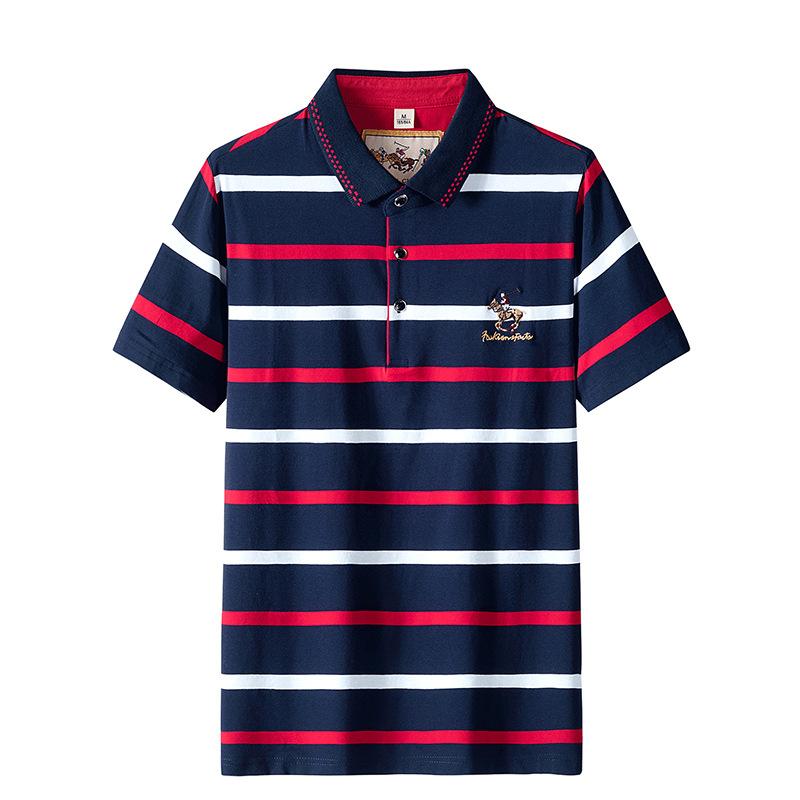 Smiling Mall - E Poloshirt Heren Korte Mouw T-shirt Revers Top Mode Kraag Streep Katoen Half Mouw T-shirt Heren XXL